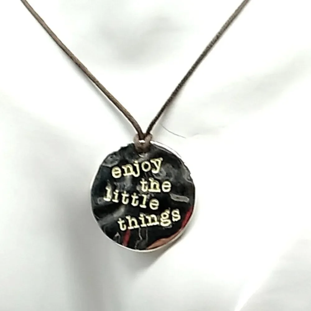 Life is Good & Enjoy the Little Things Reversible Silver-tone Pendant Necklace